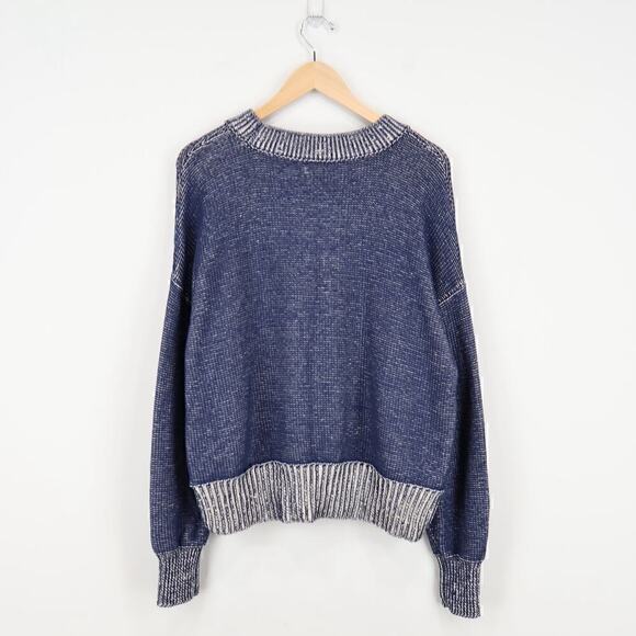 American Eagle RARE AE Logo Chunky Knit Navy Cream Pullover Sweater Size Small - Picture 6 of 8